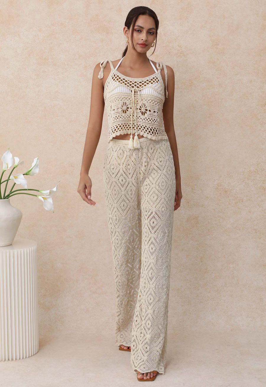 Diamond Cutwork Scalloped Hem Pants