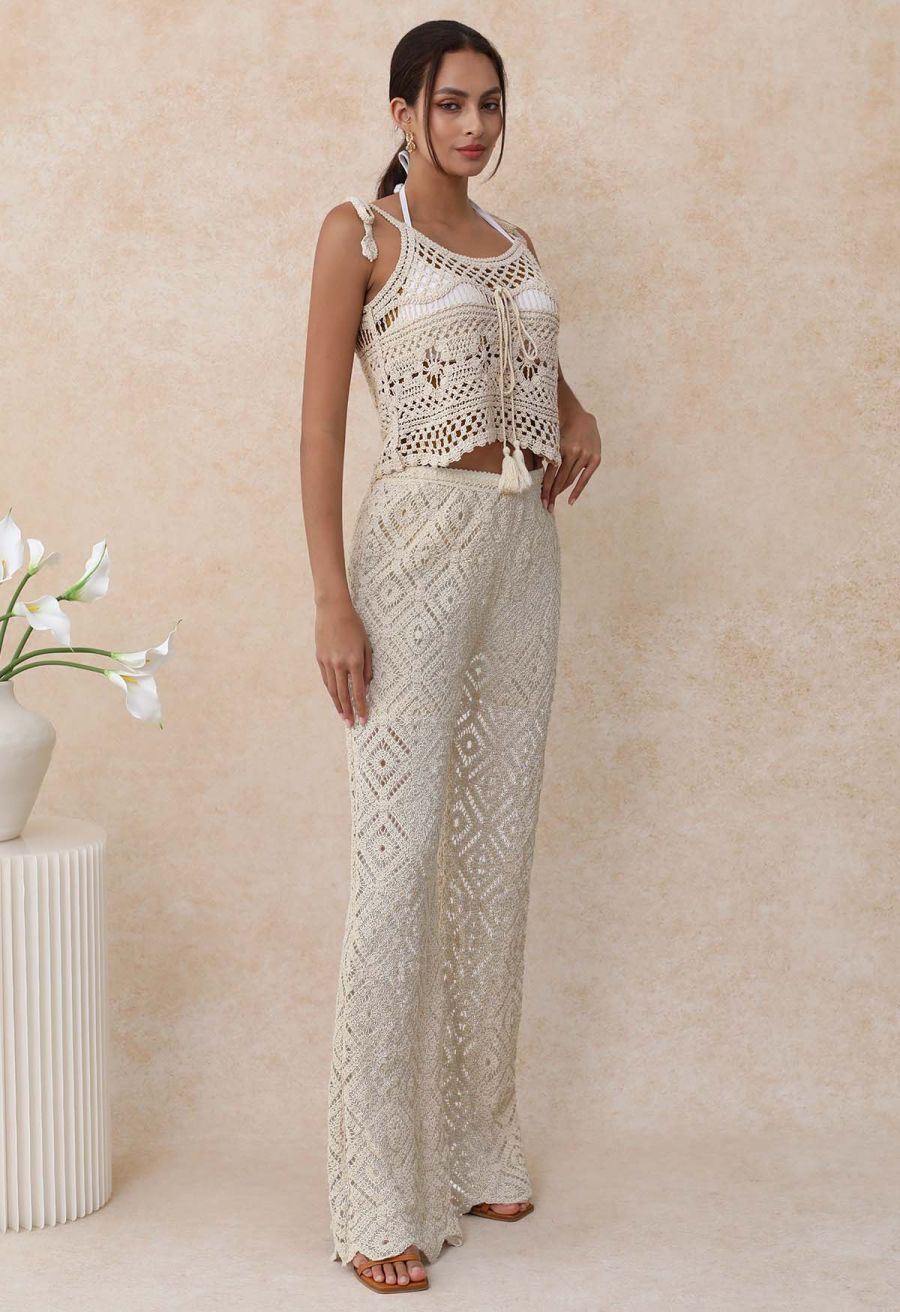 Diamond Cutwork Scalloped Hem Pants