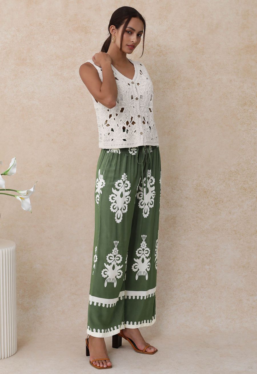 Sequined Floral Open-Knit Crochet Sleeveless Top in Sand