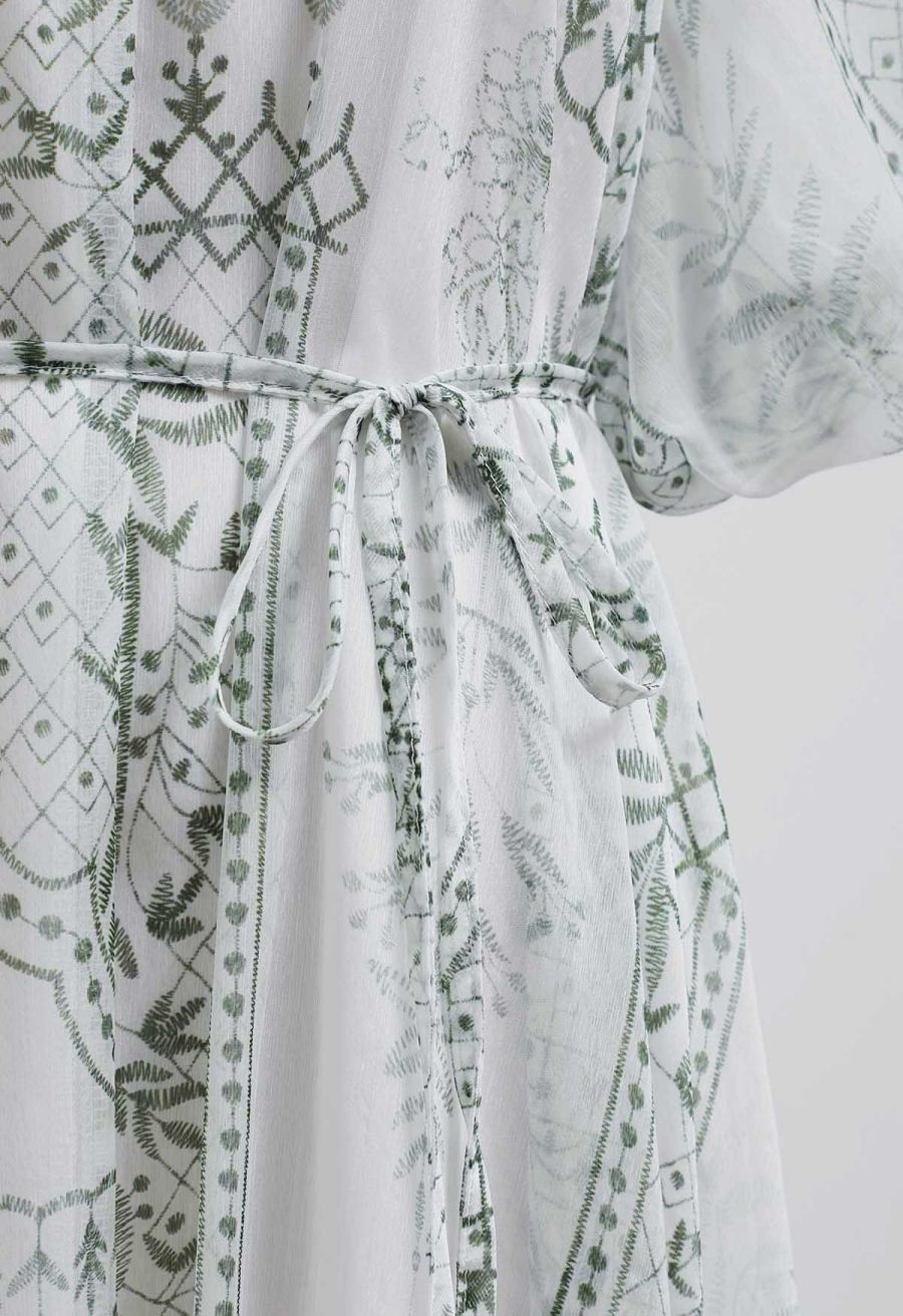 Green Tile Printed Shell Pendant Neckline Maxi Dolly Dress