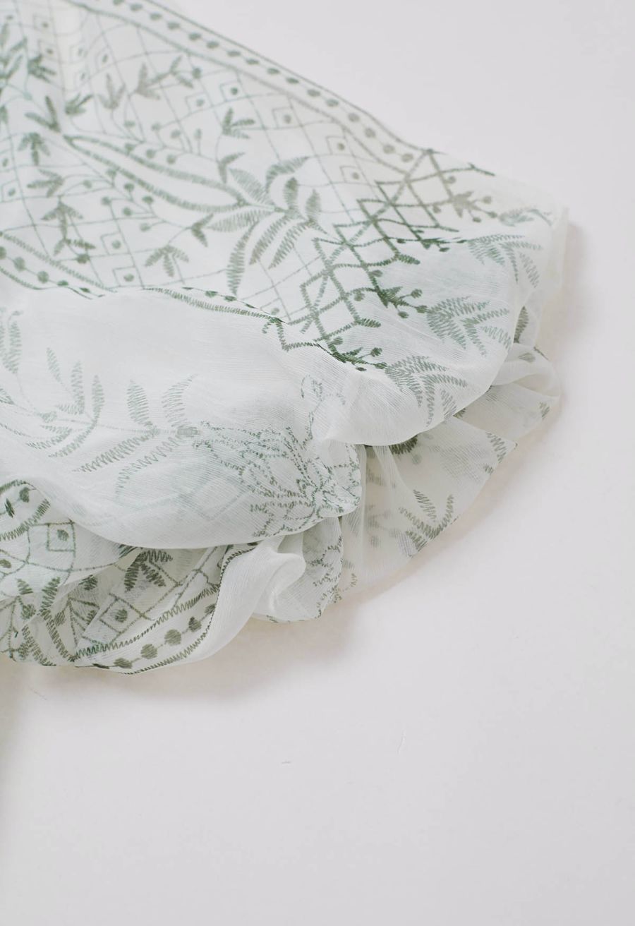 Green Tile Printed Shell Pendant Neckline Maxi Dolly Dress