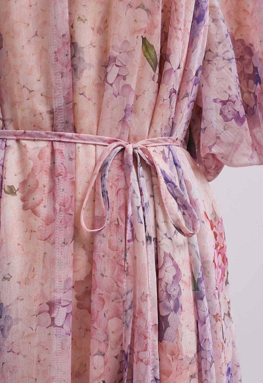 Hydrangea Printed Shell Pendant Neckline Maxi Dolly Dress