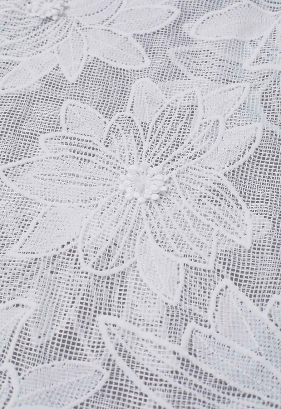 White Embroidered Floral Belted Fishnet Dress