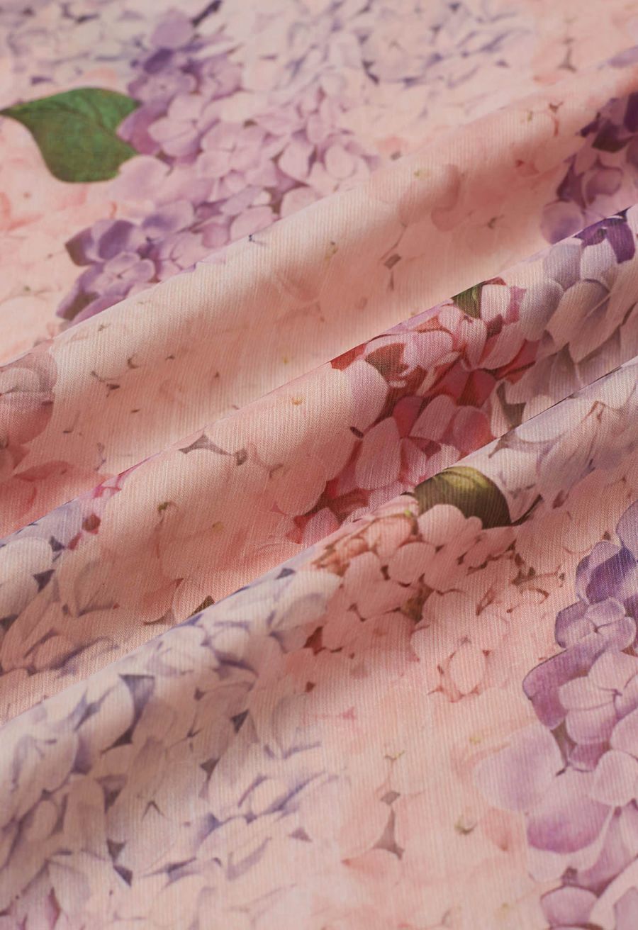 Hydrangea Printed Shell Pendant Neckline Maxi Dolly Dress