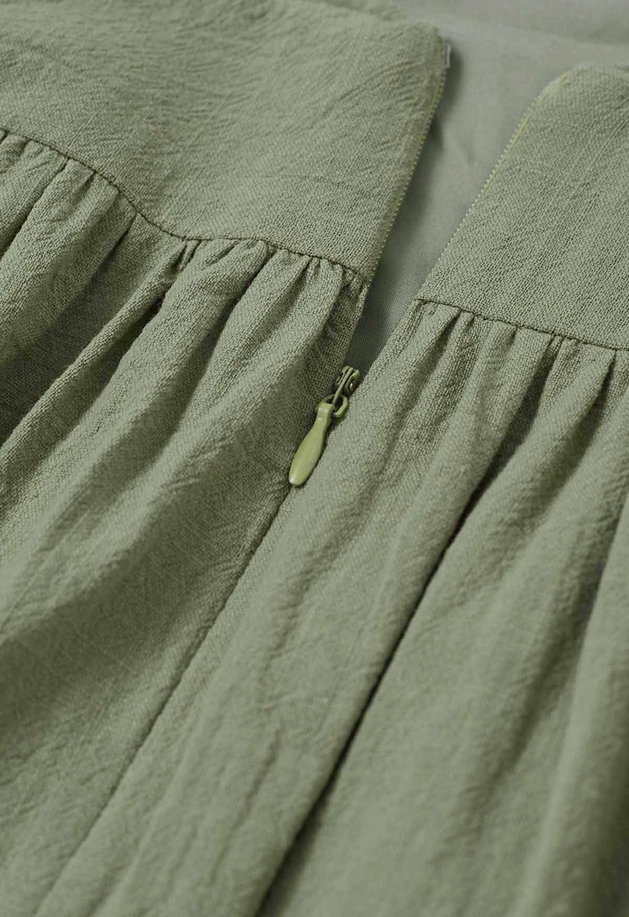 Vintage-Inspired Self-Tie Halter Neck Cotton Dress in Pistachio