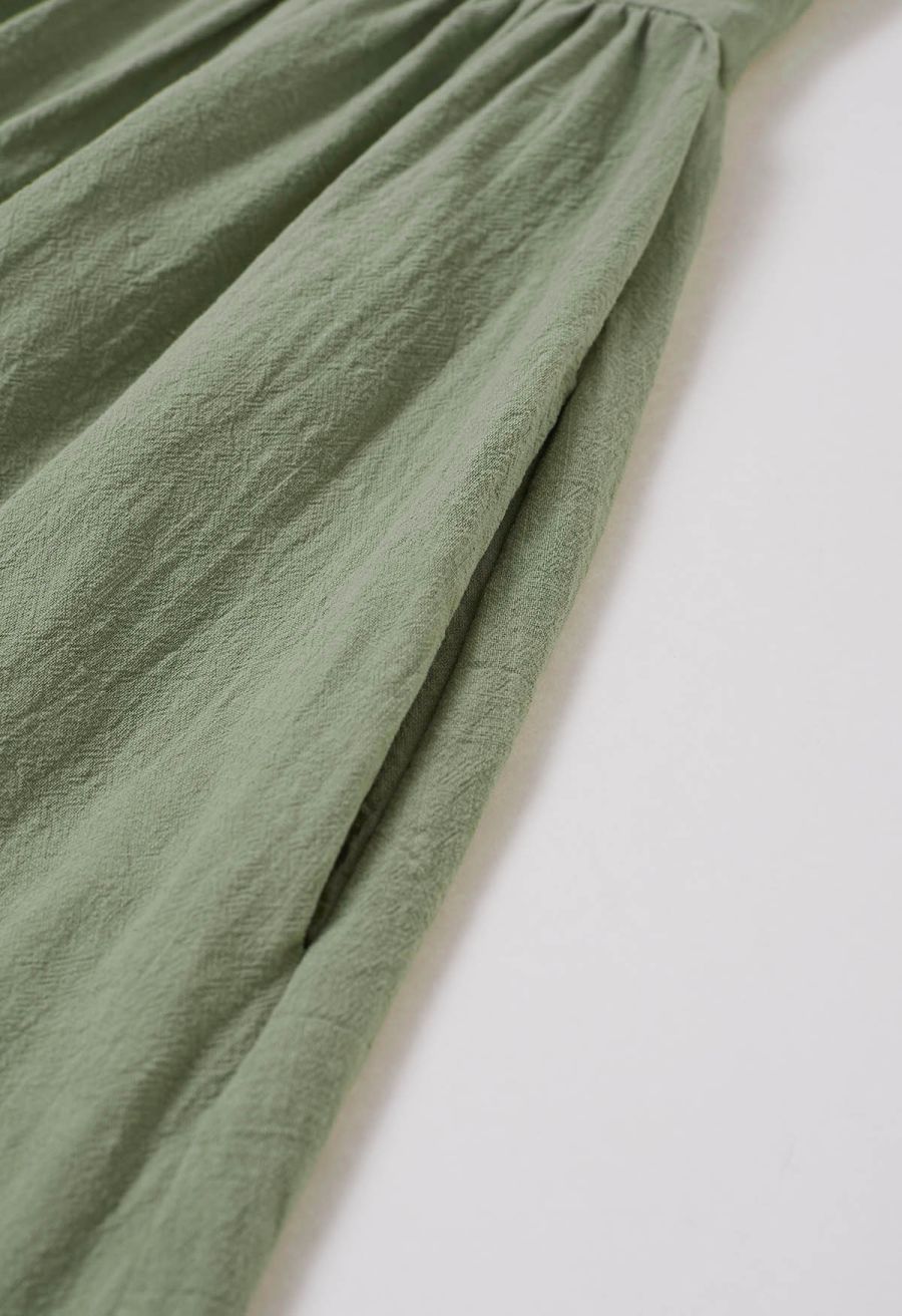 Vintage-Inspired Self-Tie Halter Neck Cotton Dress in Pistachio