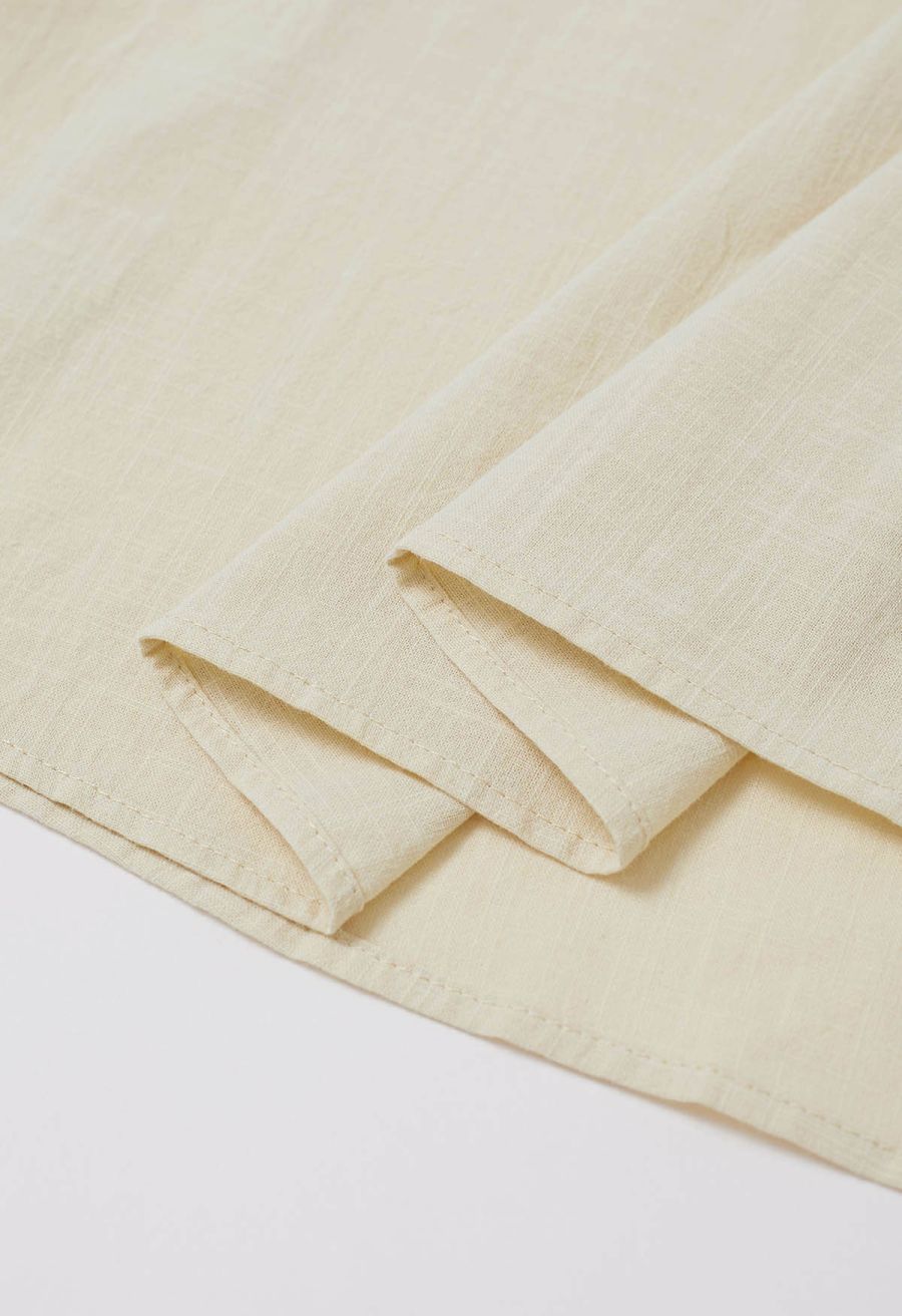 Vintage-Inspired Self-Tie Halter Neck Cotton Dress in Light Yellow