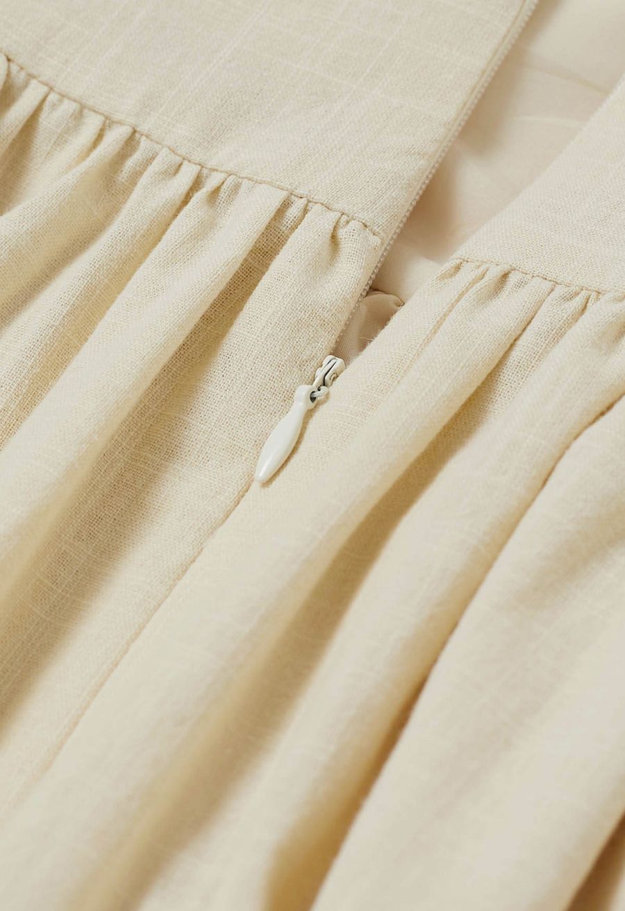 Vintage-Inspired Self-Tie Halter Neck Cotton Dress in Light Yellow