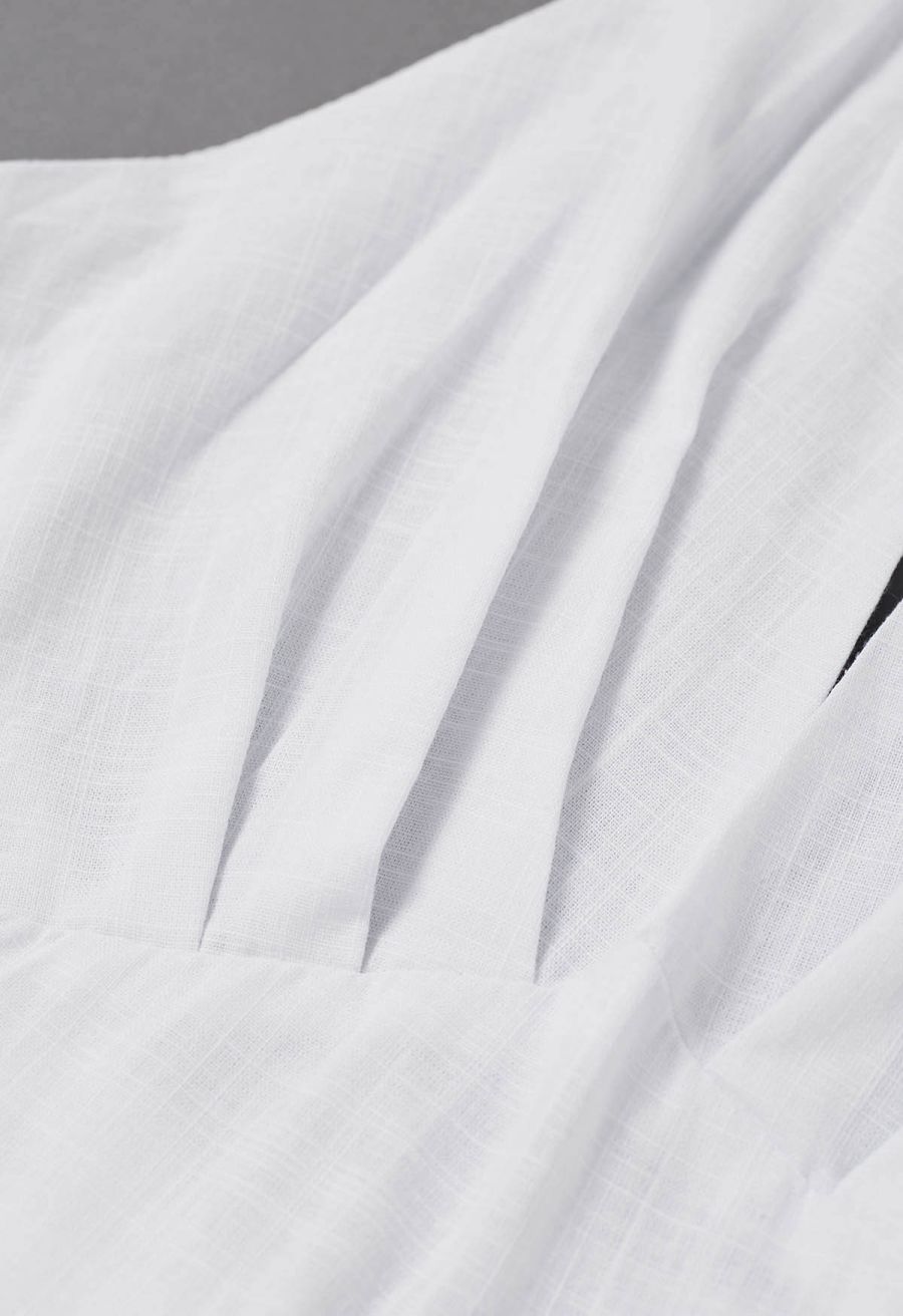 Vintage-Inspired Self-Tie Halter Neck Cotton Dress in White