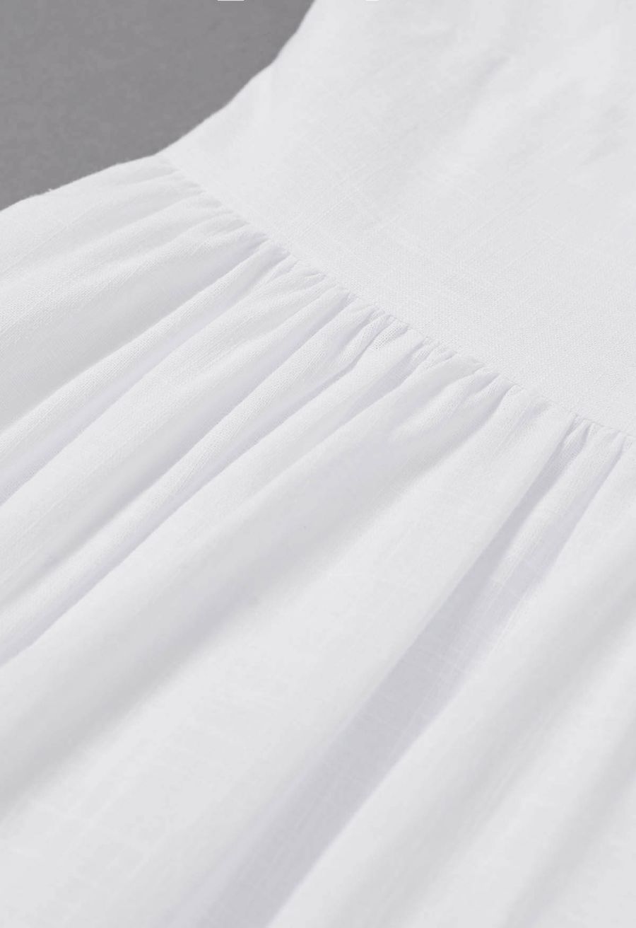 Vintage-Inspired Self-Tie Halter Neck Cotton Dress in White