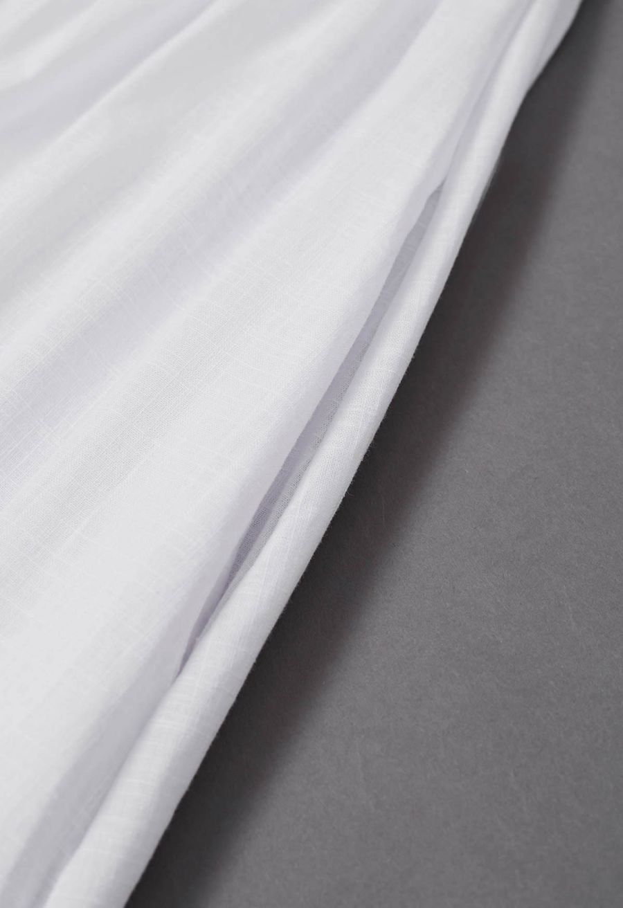 Vintage-Inspired Self-Tie Halter Neck Cotton Dress in White