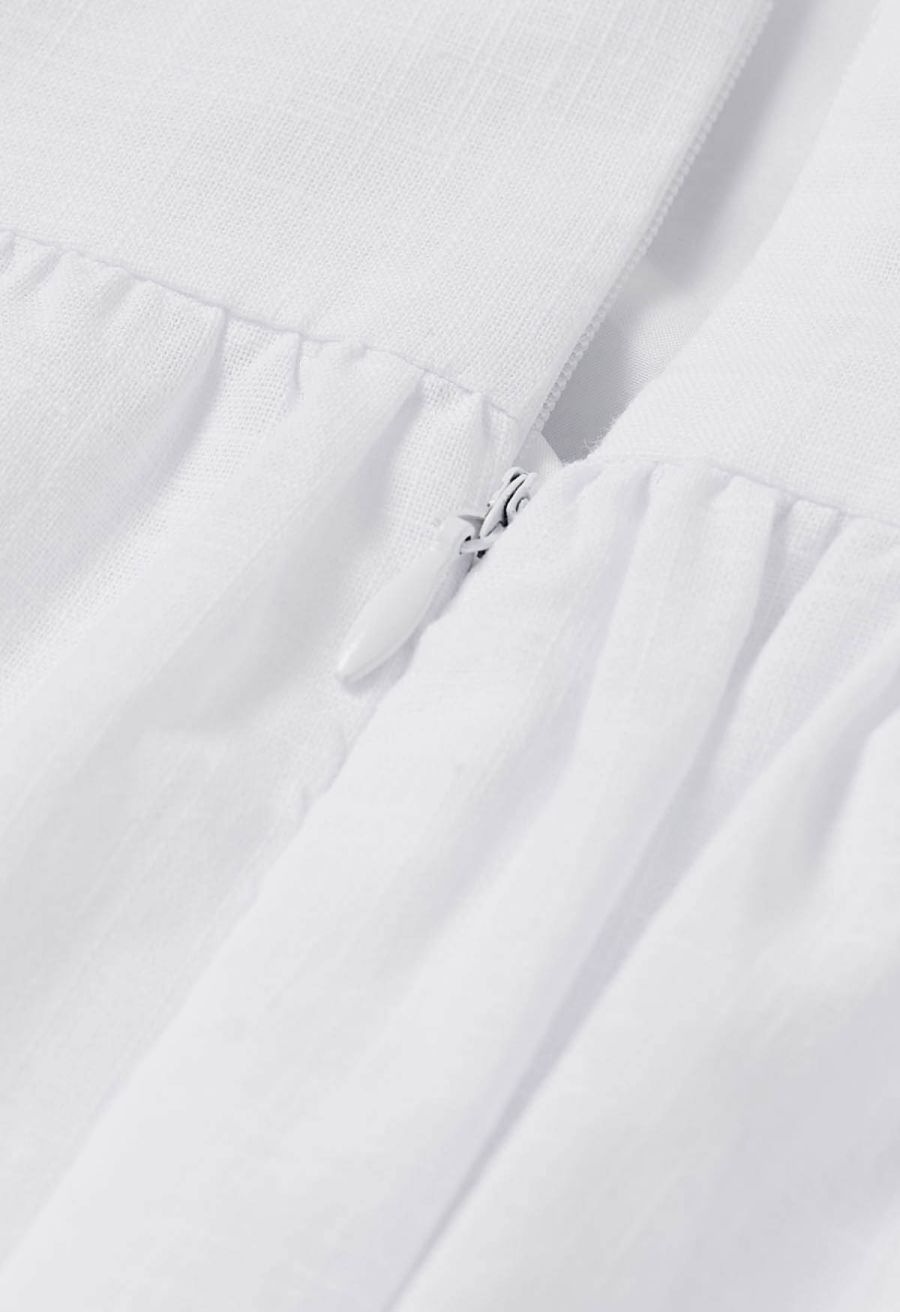 Vintage-Inspired Self-Tie Halter Neck Cotton Dress in White