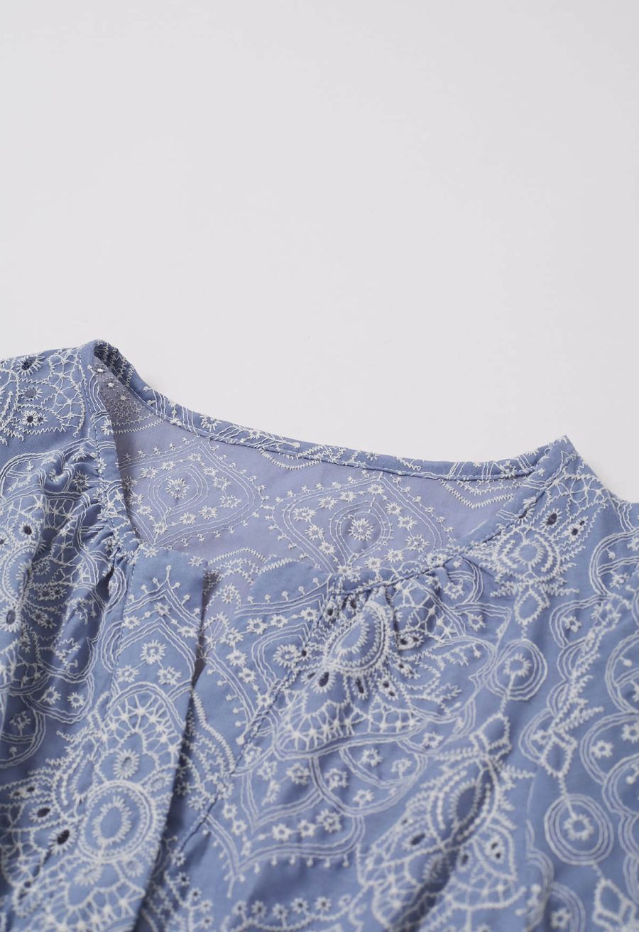 Blue Exotic Tile Embroidered Maxi Dress