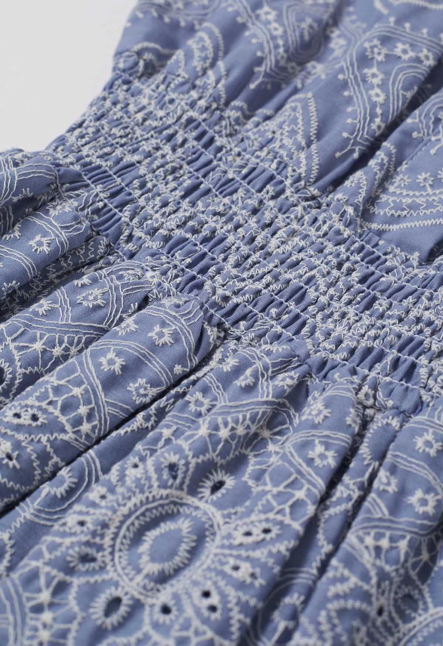 Blue Exotic Tile Embroidered Maxi Dress