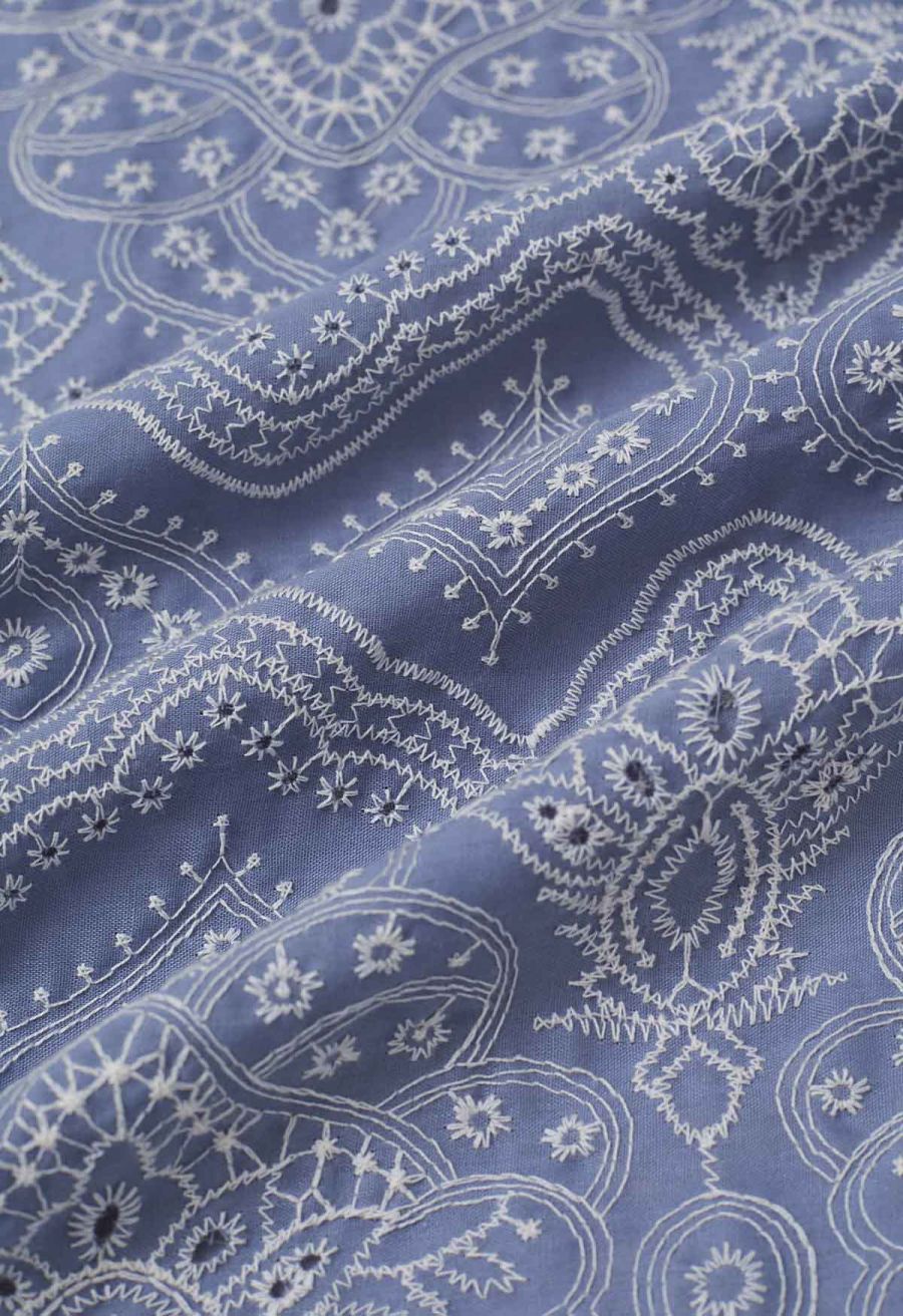 Blue Exotic Tile Embroidered Maxi Dress