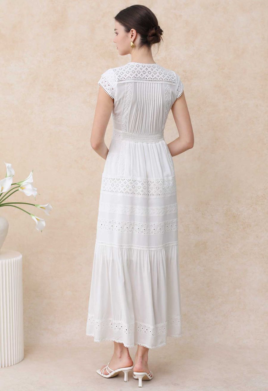Eyelet Embroidery Panelled Button Down Dress