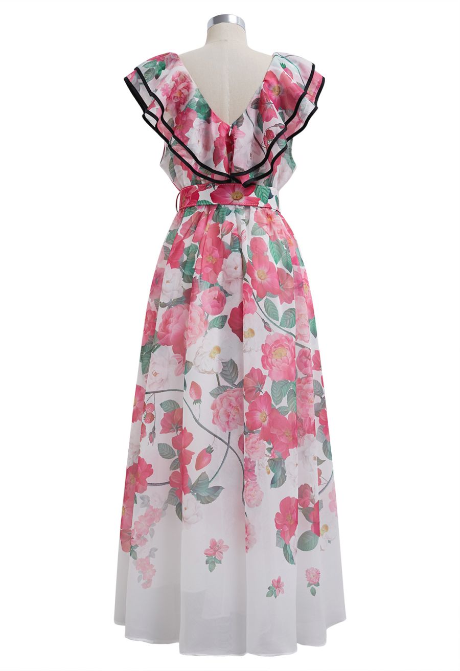 Blooming Floral Tiered Ruffle Belted Maxi Dress