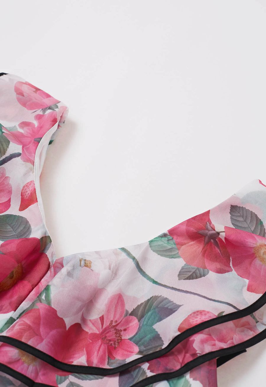 Blooming Floral Tiered Ruffle Belted Maxi Dress