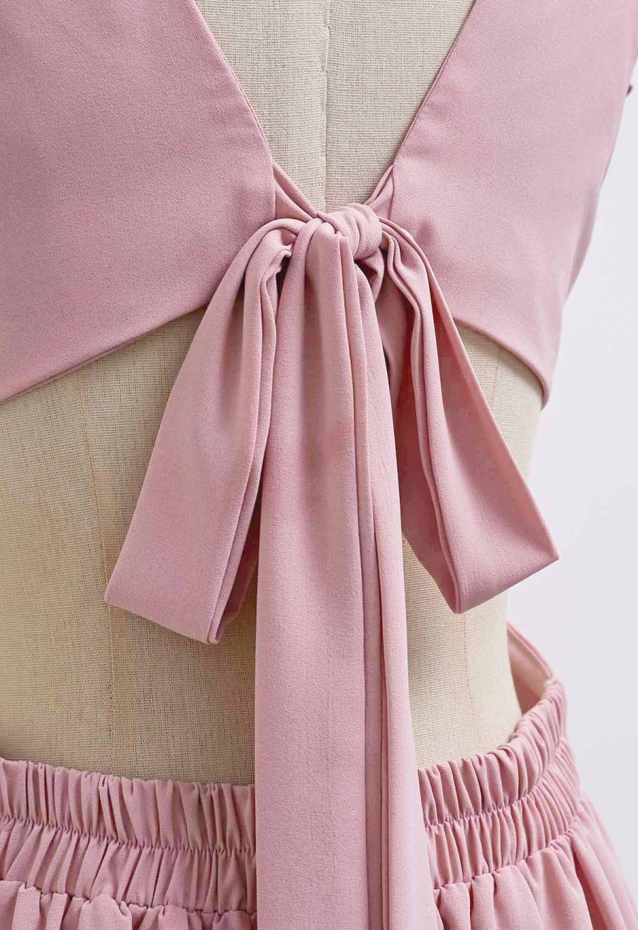 Cascade Ruffle O-Ring Tie-Back Maxi Dress in Pink