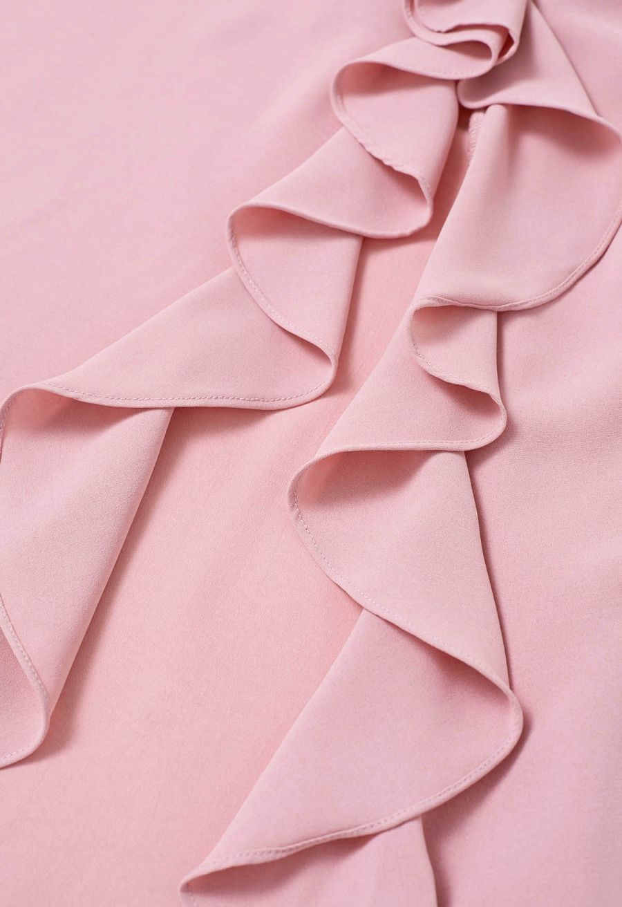 Cascade Ruffle O-Ring Tie-Back Maxi Dress in Pink