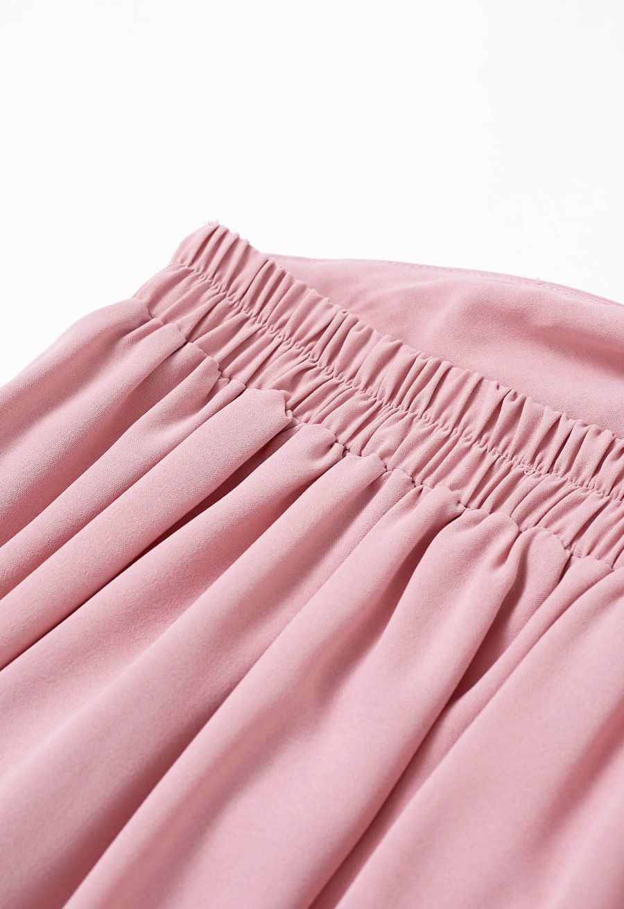 Cascade Ruffle O-Ring Tie-Back Maxi Dress in Pink