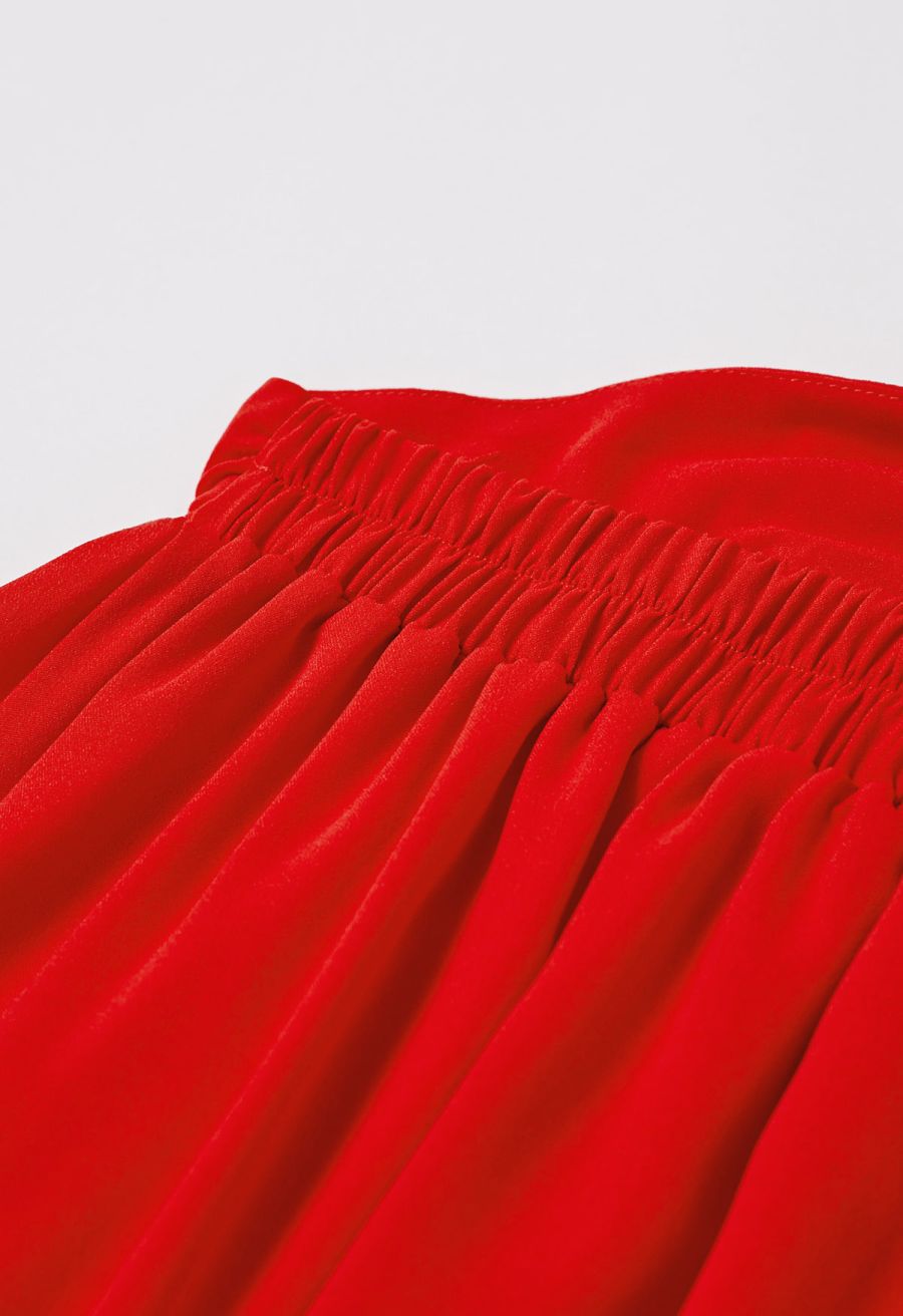 Cascade Ruffle O-Ring Tie-Back Maxi Dress in Red