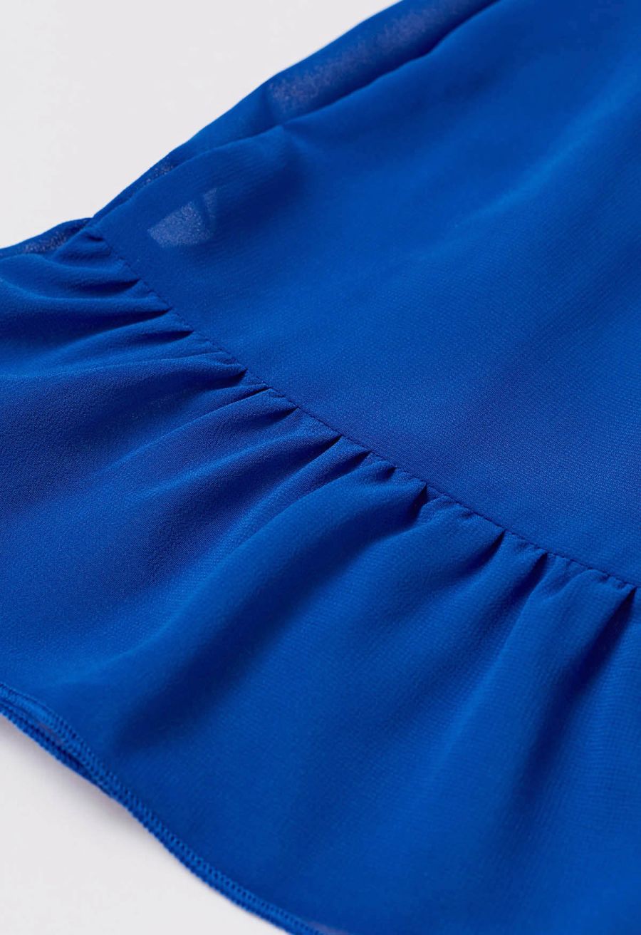 Lace-Up Back Ruffle Cut Out Chiffon Gown in Indigo