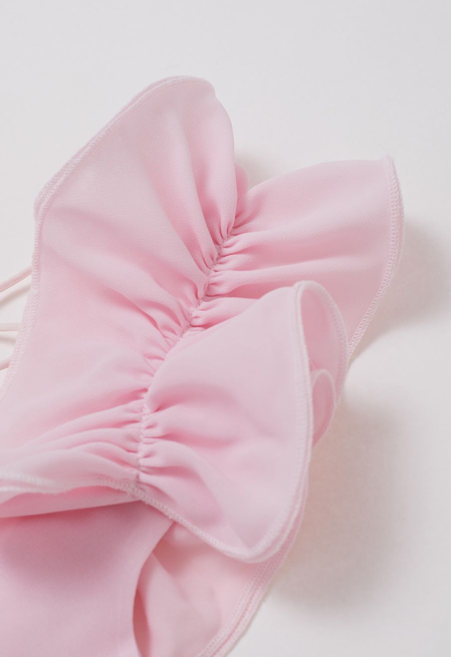 Lace-Up Back Ruffle Cut Out Chiffon Gown in Pink