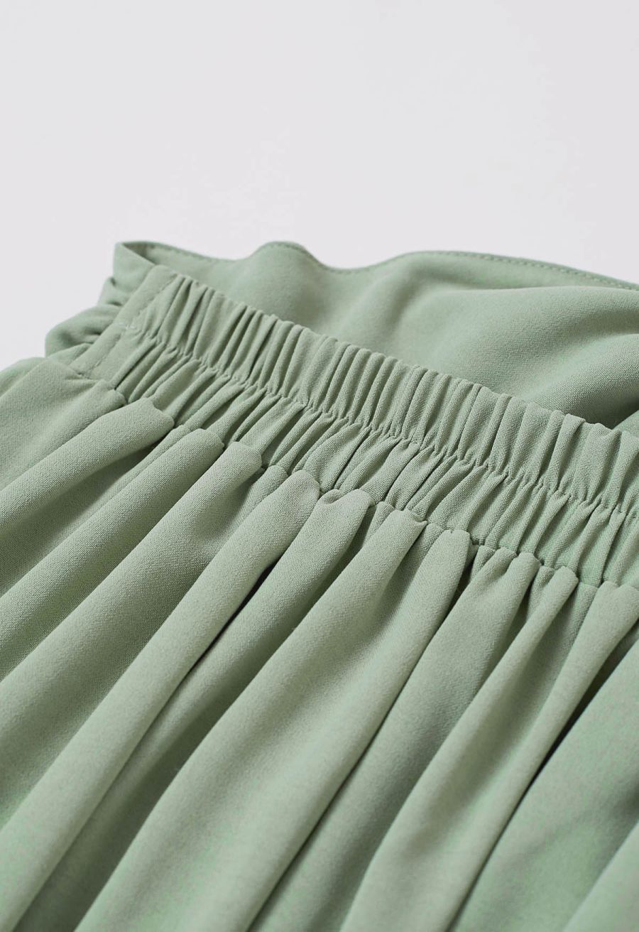Cascade Ruffle O-Ring Tie-Back Maxi Dress in Pea Green