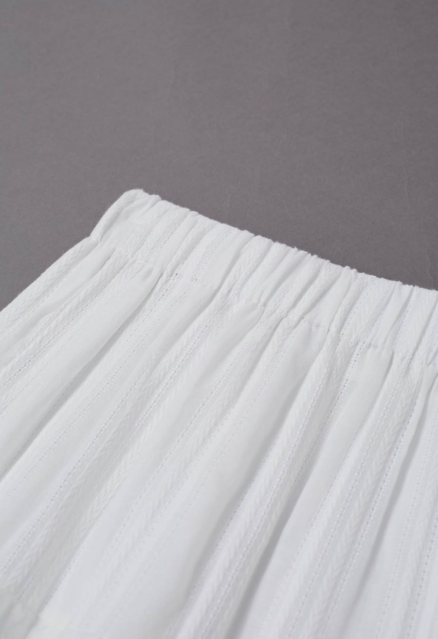 Eyelet Embroidery Ruffle Edge Cotton-Blend Skirt