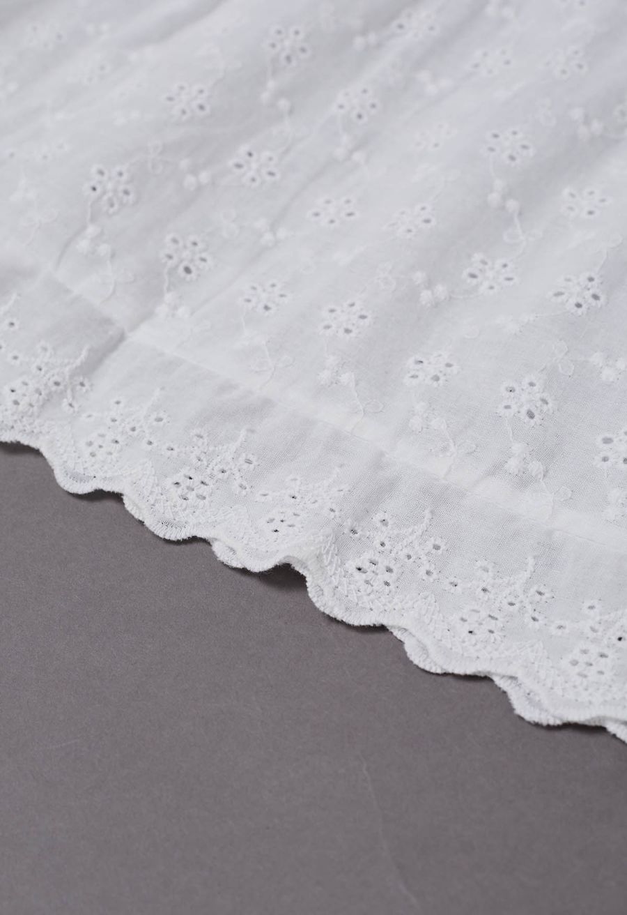 Eyelet Embroidery Ruffle Edge Cotton-Blend Skirt