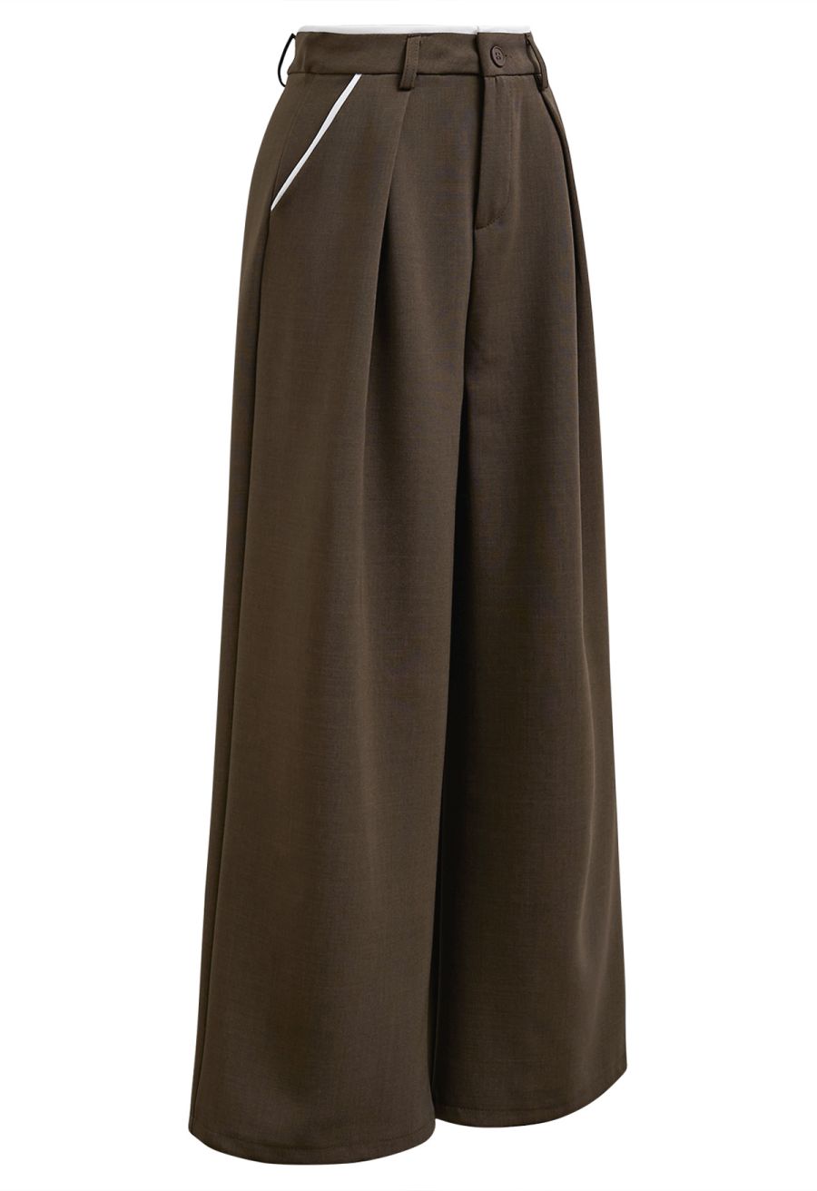 Contrast Binding Side Pocket Pants in Brown