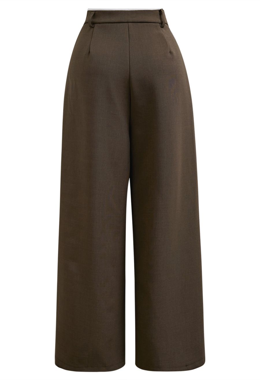 Contrast Binding Side Pocket Pants in Brown