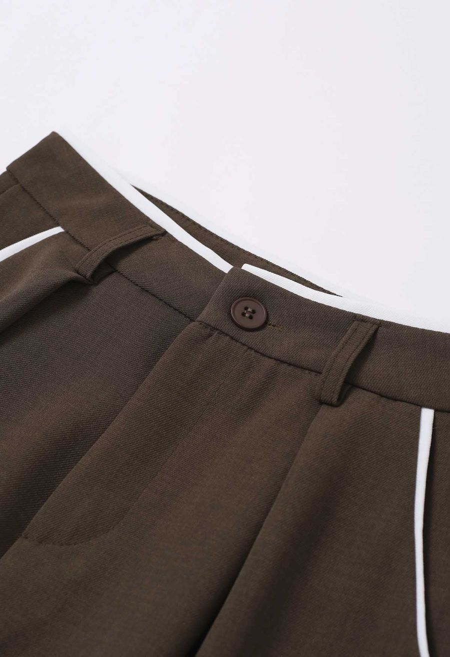 Contrast Binding Side Pocket Pants in Brown