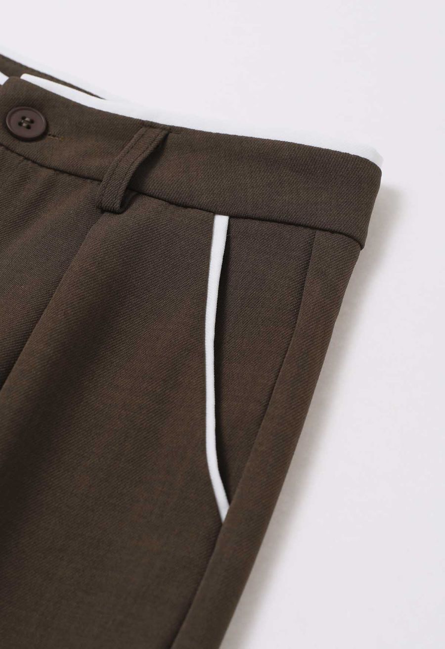 Contrast Binding Side Pocket Pants in Brown