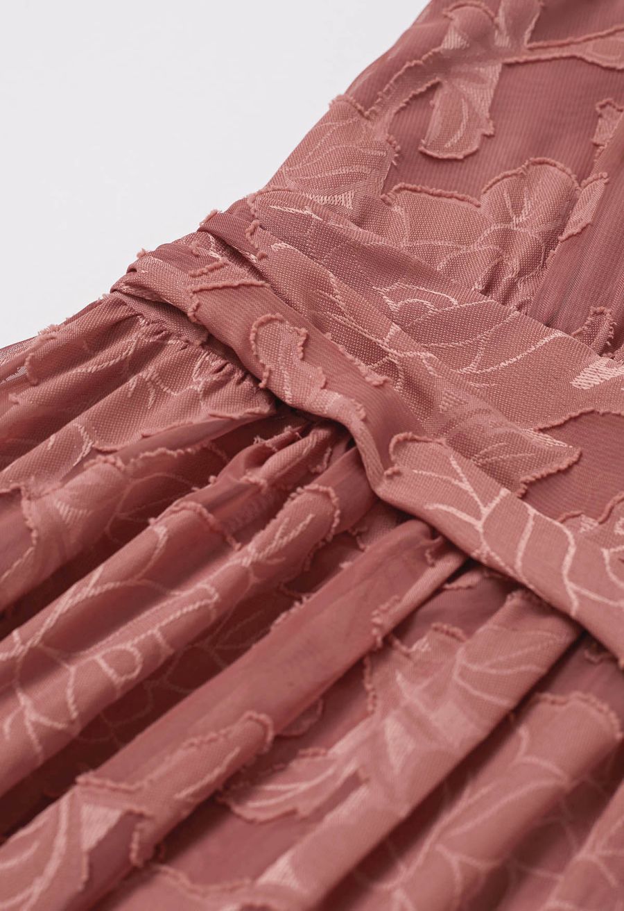 Rust Red Burnout Floral Faux-Wrap Maxi Dress