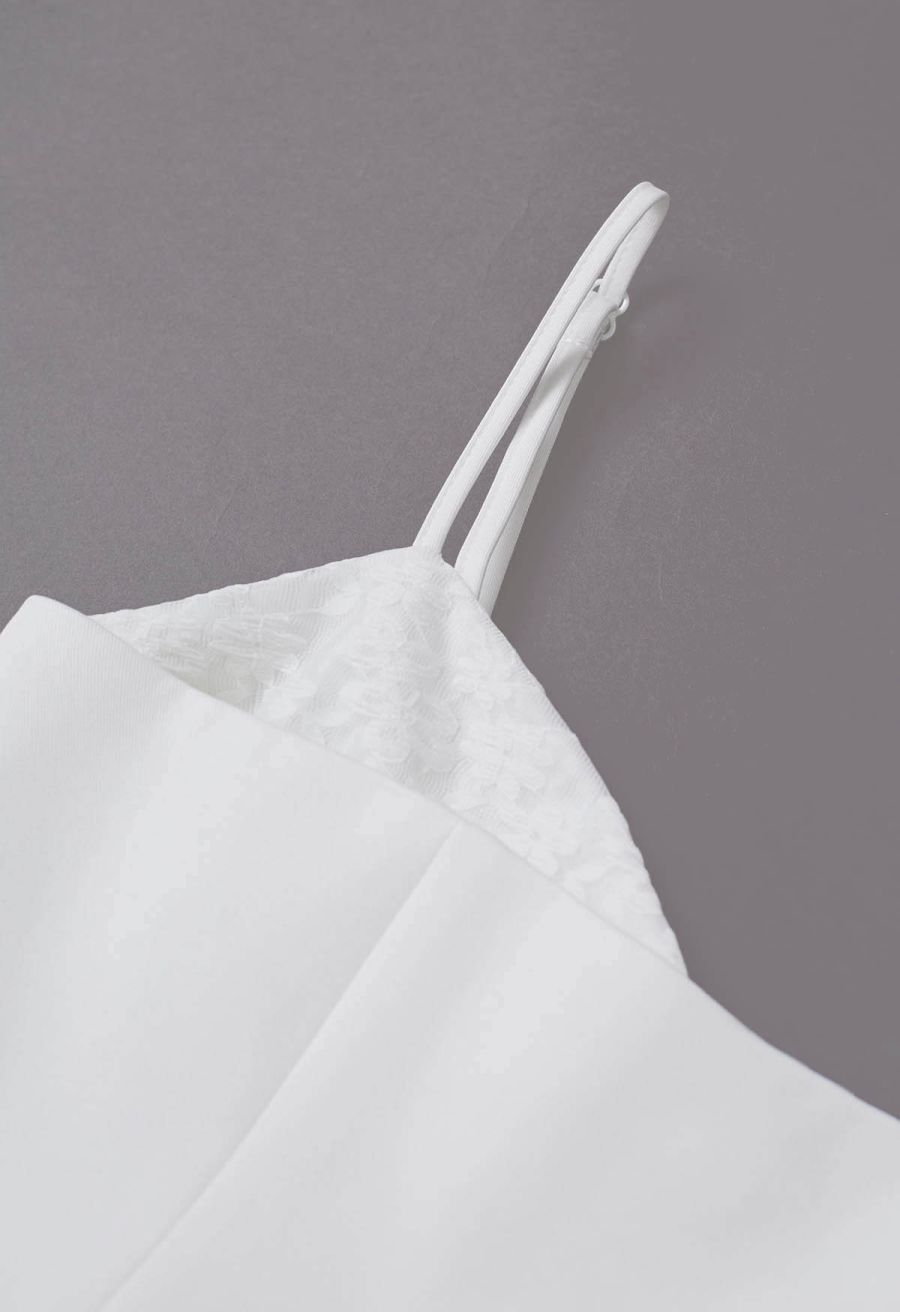 Double-Layered Mesh Tulle Spliced Cami Dress in White