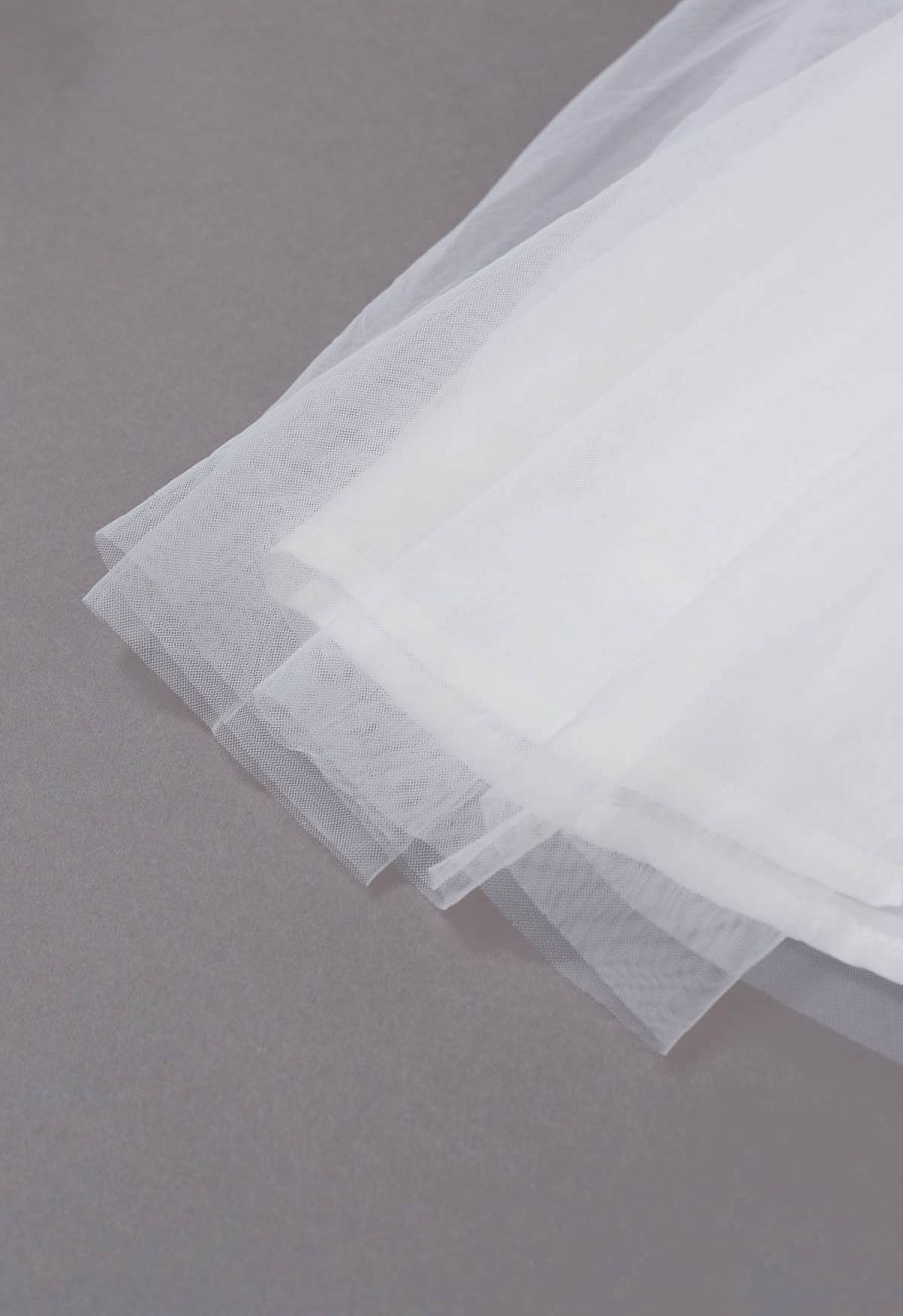 Double-Layered Mesh Tulle Spliced Cami Dress in White