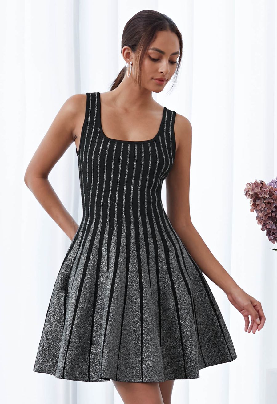 Sparkling Square Neck Side Pocket Skater Dress