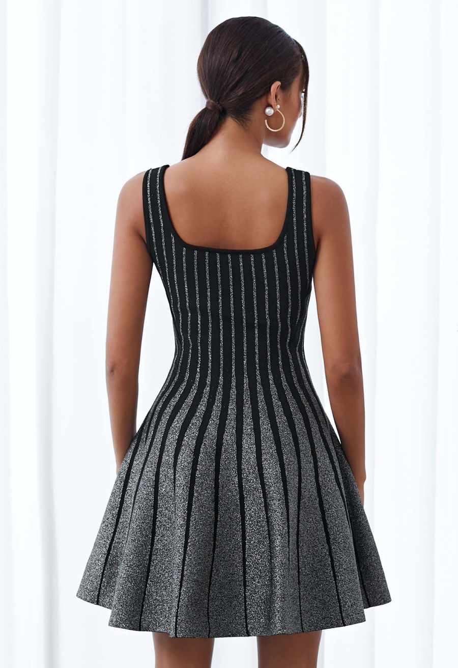 Sparkling Square Neck Side Pocket Skater Dress
