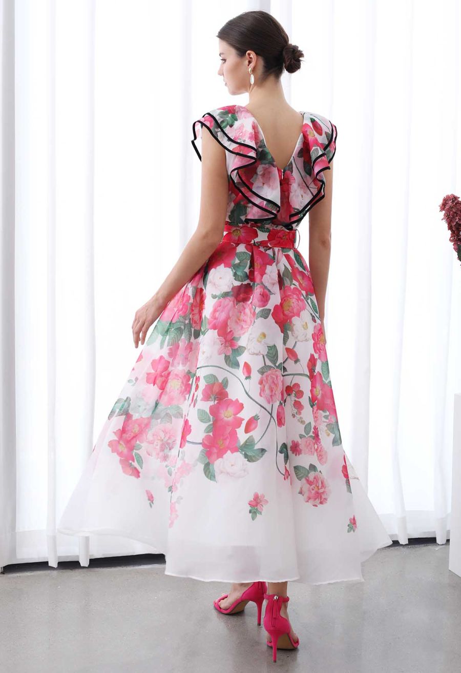 Blooming Floral Tiered Ruffle Belted Maxi Dress
