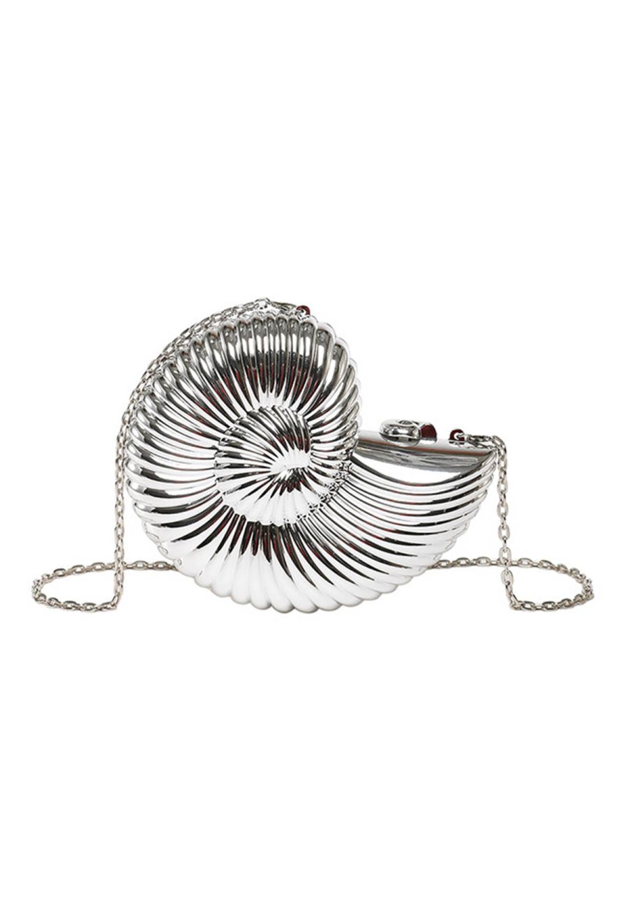 Silver Nautilus Shell Acrylic Crossbody Bag