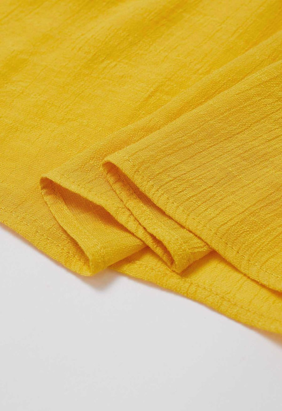 Crinkle Gathered Tiered Midi Skirt in Mustard