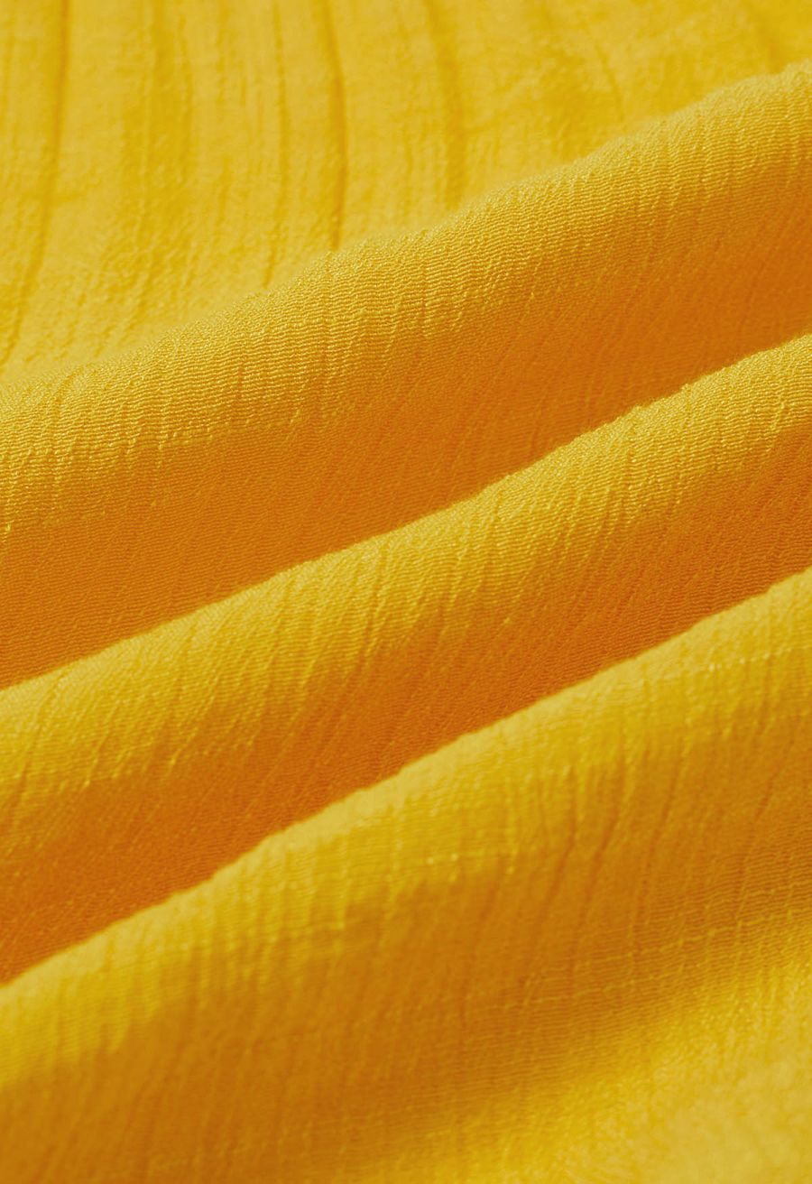Crinkle Gathered Tiered Midi Skirt in Mustard