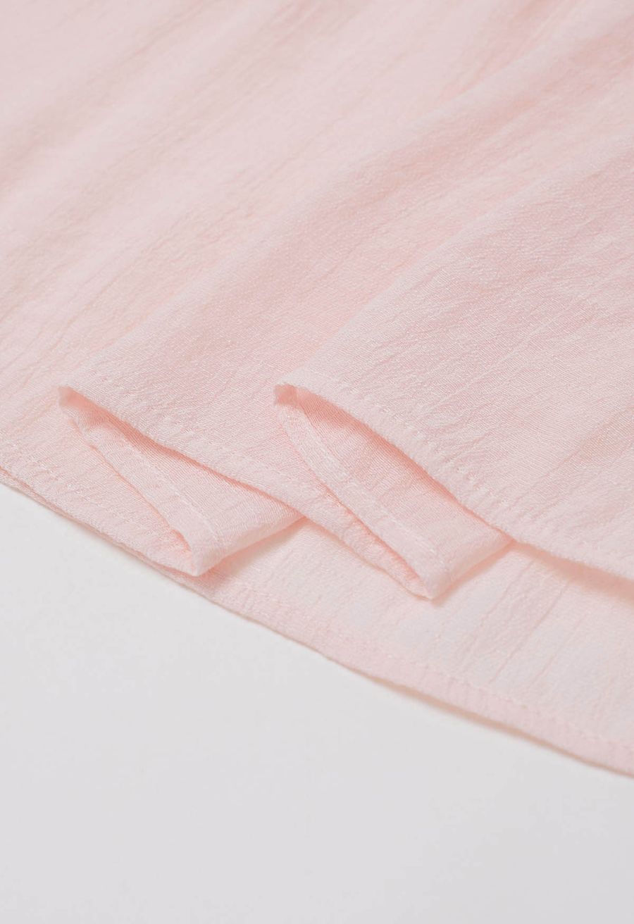 Crinkle Gathered Tiered Midi Skirt in Light Pink