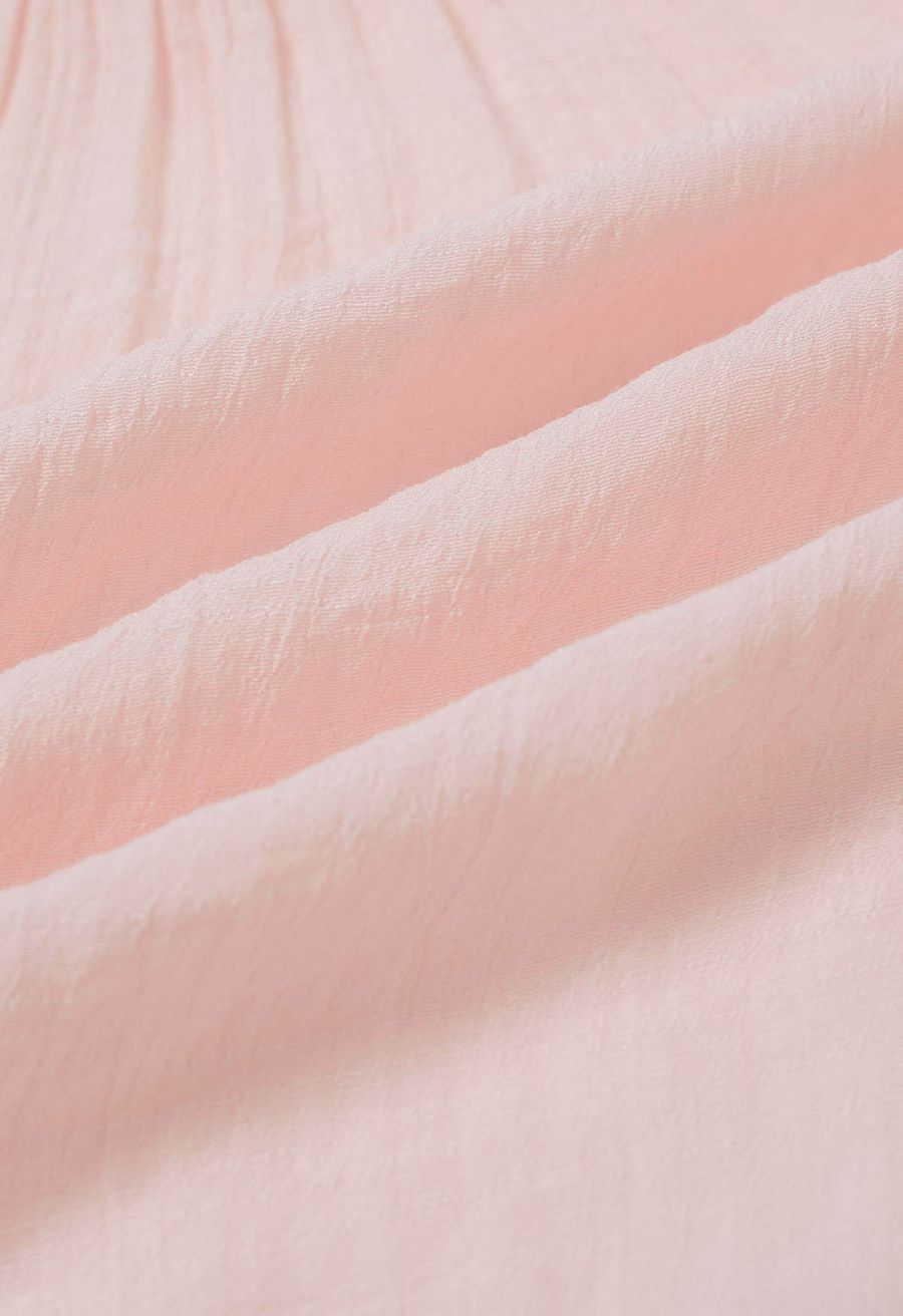 Crinkle Gathered Tiered Midi Skirt in Light Pink