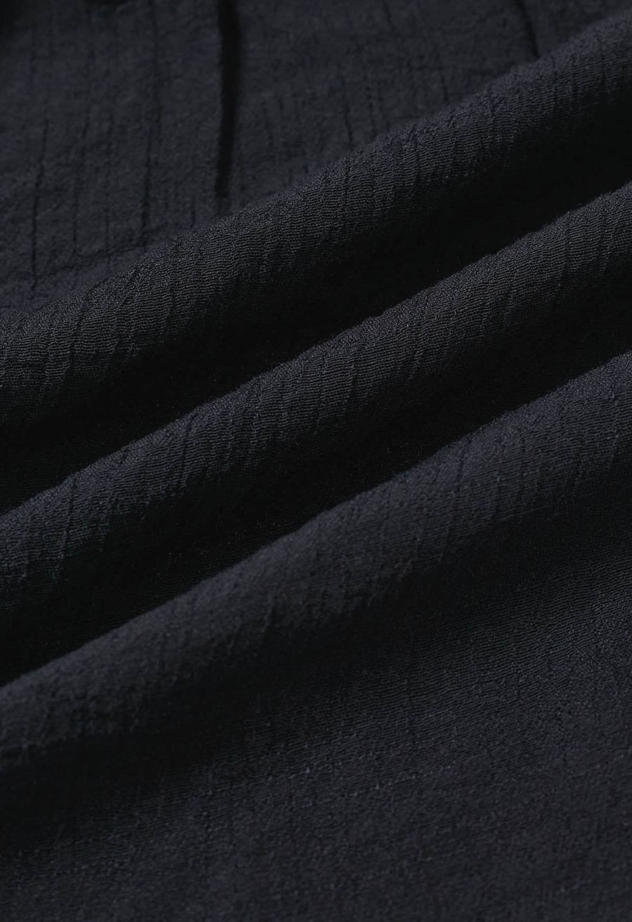 Crinkle Gathered Tiered Midi Skirt in Black