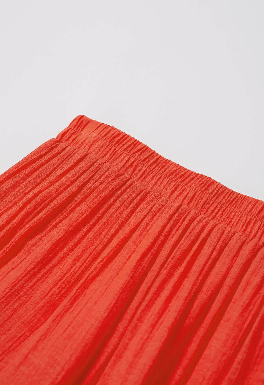 Crinkle Gathered Tiered Midi Skirt in Coral