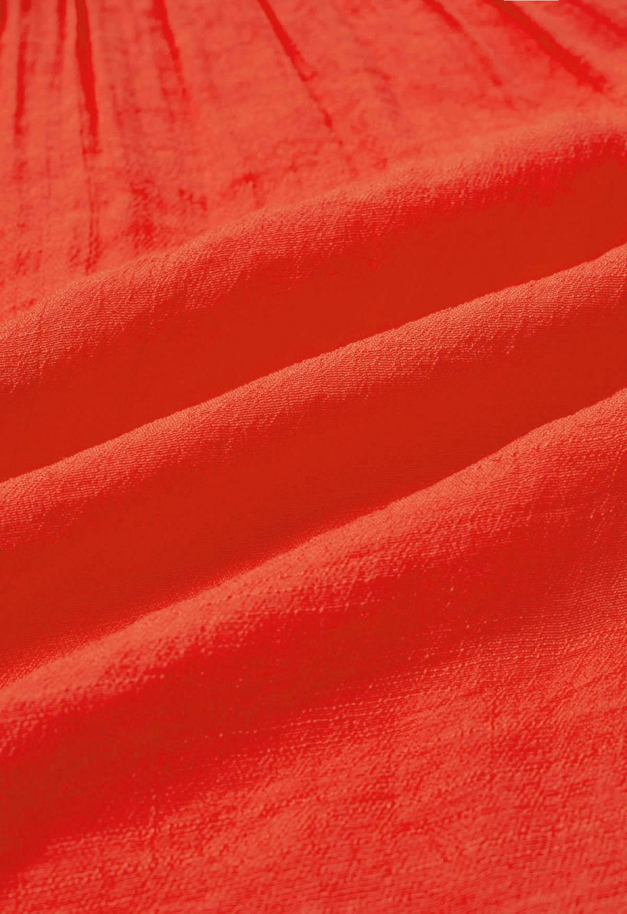 Crinkle Gathered Tiered Midi Skirt in Coral