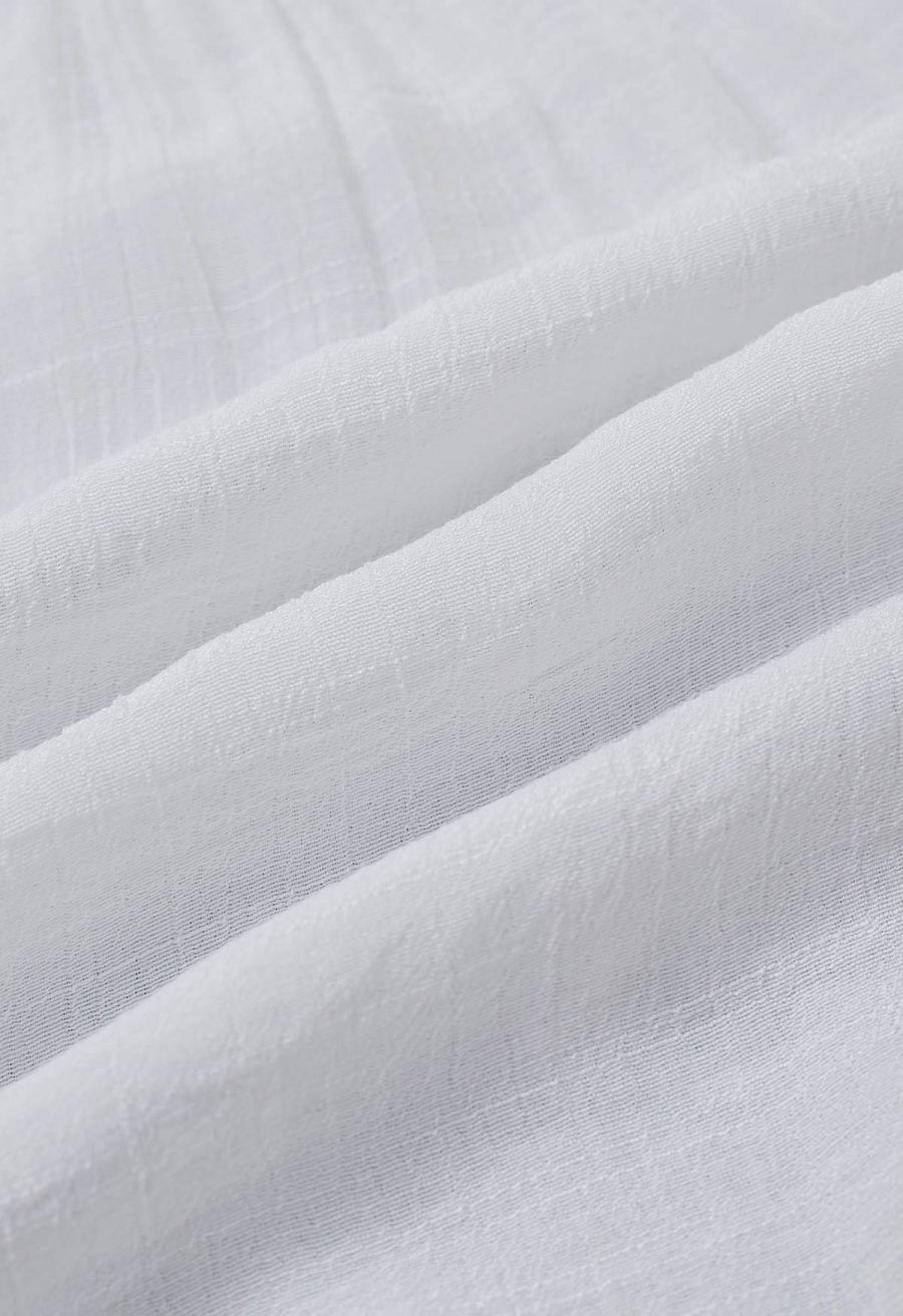 Crinkle Gathered Tiered Midi Skirt in White